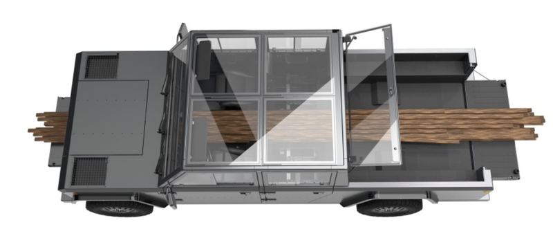 Illustration for article titled The Bollinger B2 Is a Boxy Electric Pickup That Can Haul Ridiculously Long Things